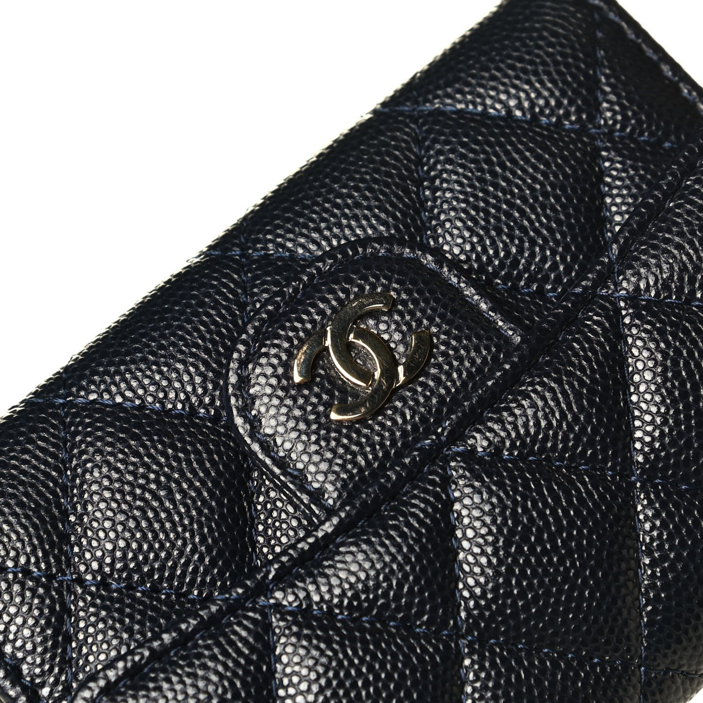 Caviar Quilted Flap Card Holder Wallet Navy Blue