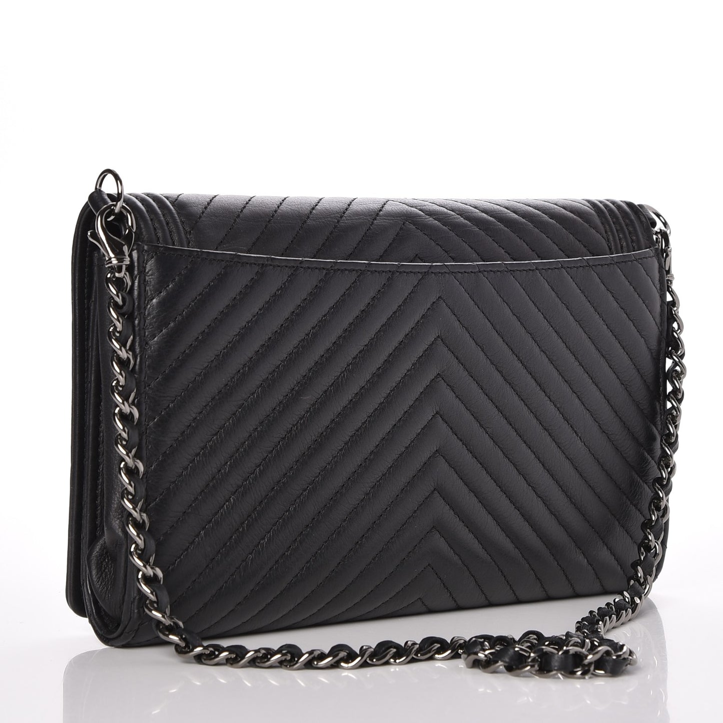 Calfskin Chevron Boy Wallet On Chain WOC Black
