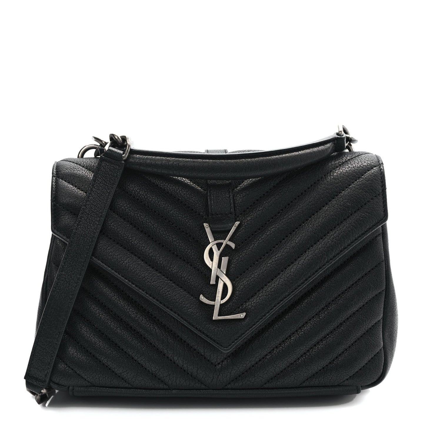 Sheepskin Matelasse Chevron Monogram Medium College Bag Black