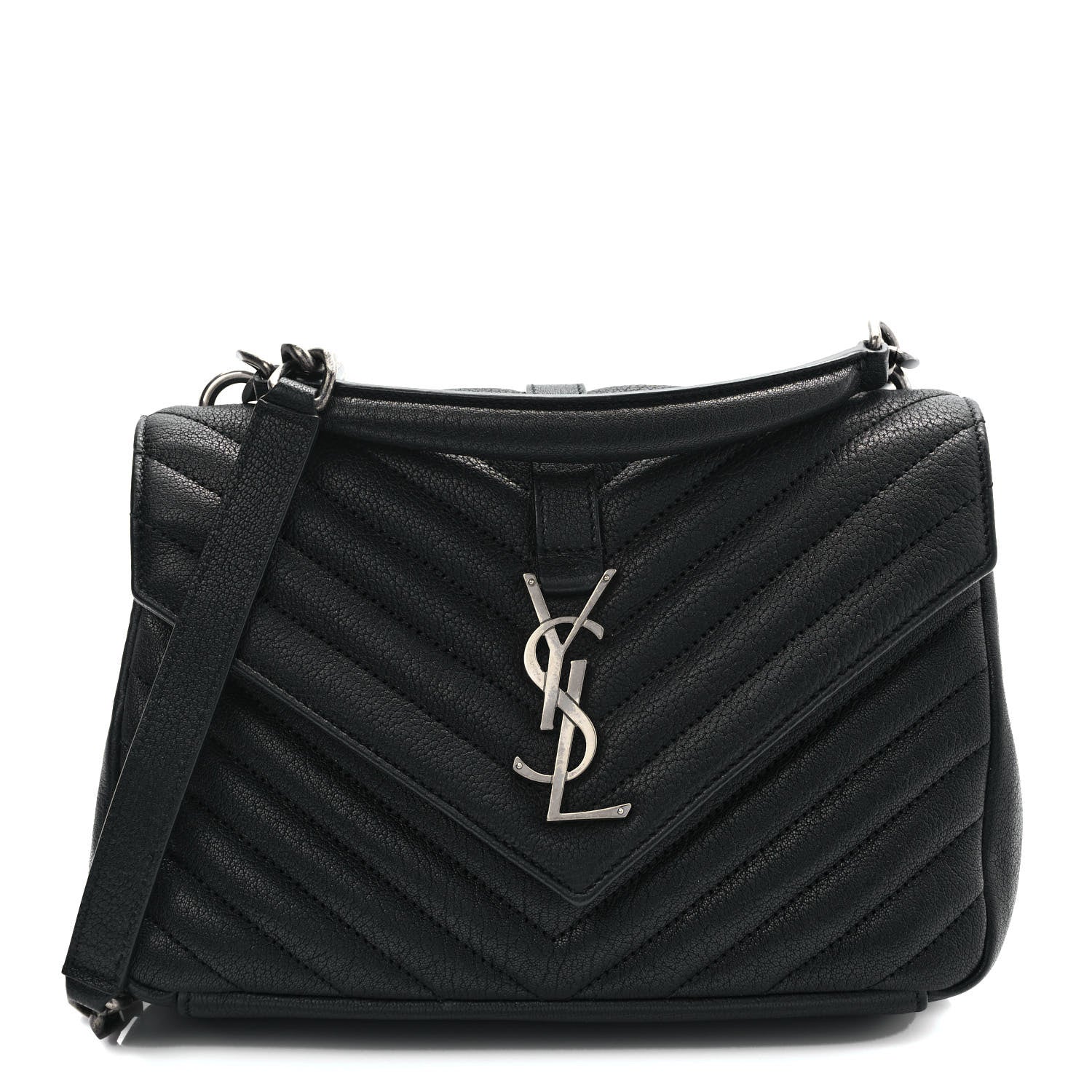 Saint Laurent Sheepskin Matelasse Chevron Monogram Medium College Bag Black 1 of 9
