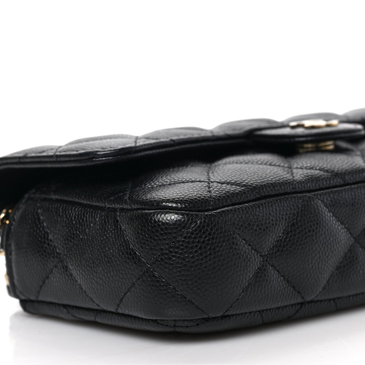 Caviar Quilted Flap Phone Holder With Chain Black