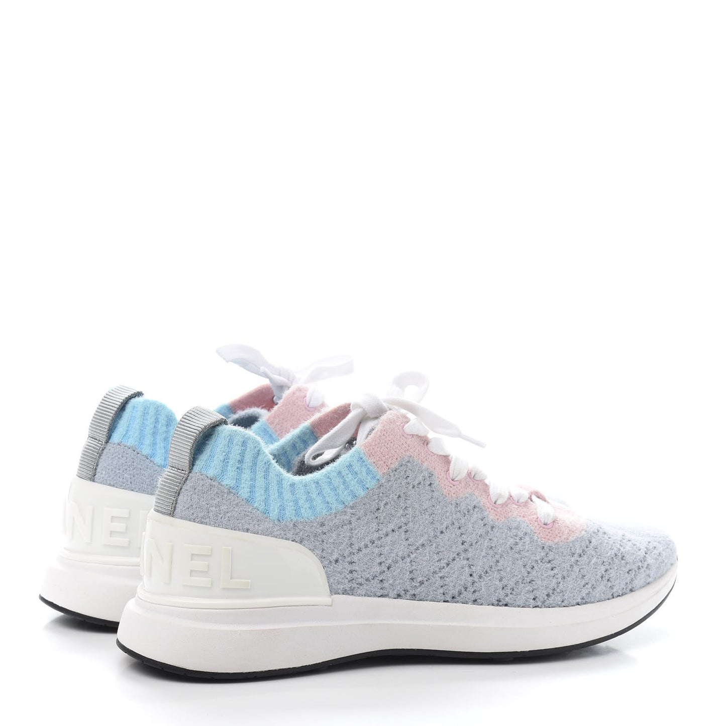 Mixed Fabrics Knit Sneakers 39.5 Grey Pink Blue