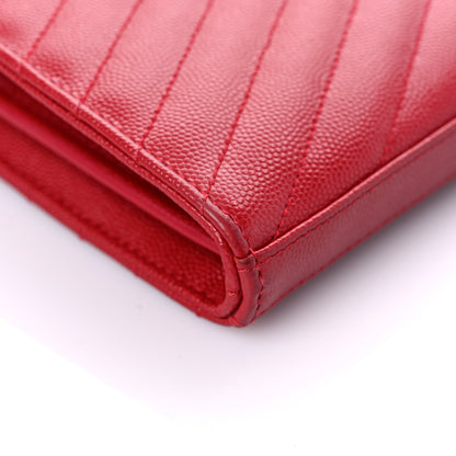Saint Laurent Grain De Poudre Matelasse Chevron Monogram Chain Wallet New Red 8 of 13