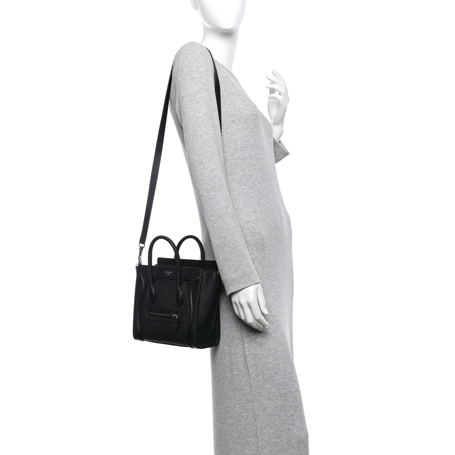 Celine Drummed Calfskin Nano Luggage Black 2 of 12