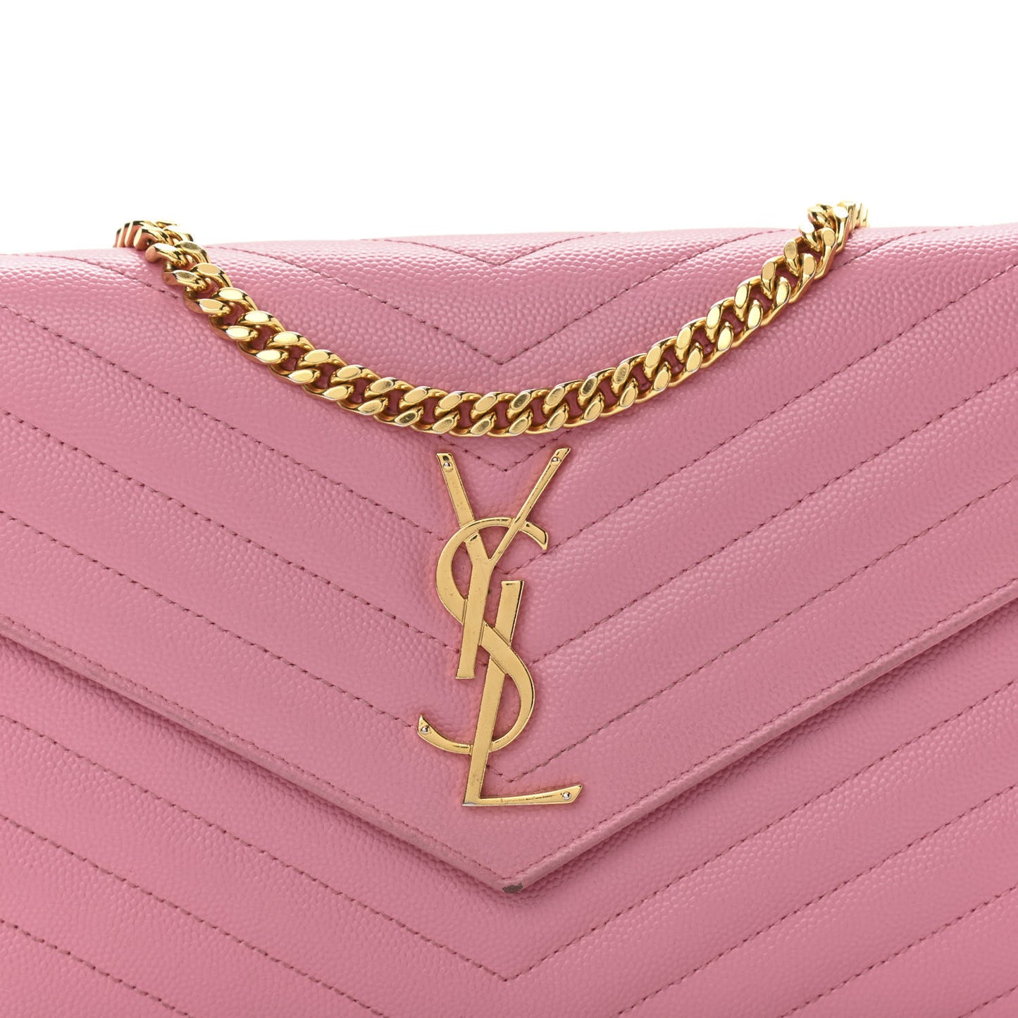Grain De Poudre Matelasse Chevron Monogram Chain Wallet Indian Pink