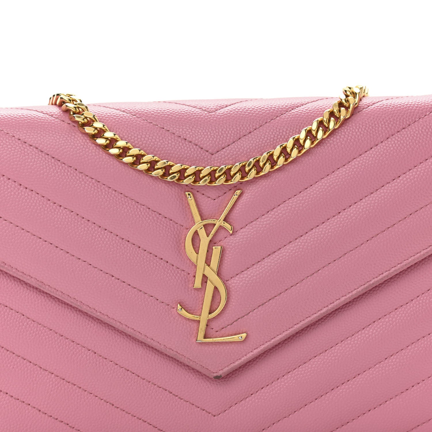 Saint Laurent Grain De Poudre Matelasse Chevron Monogram Chain Wallet Indian Pink 9 of 13