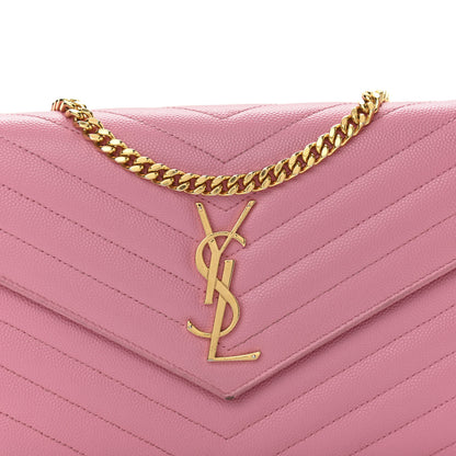 Saint Laurent Grain De Poudre Matelasse Chevron Monogram Chain Wallet Indian Pink 9 of 13