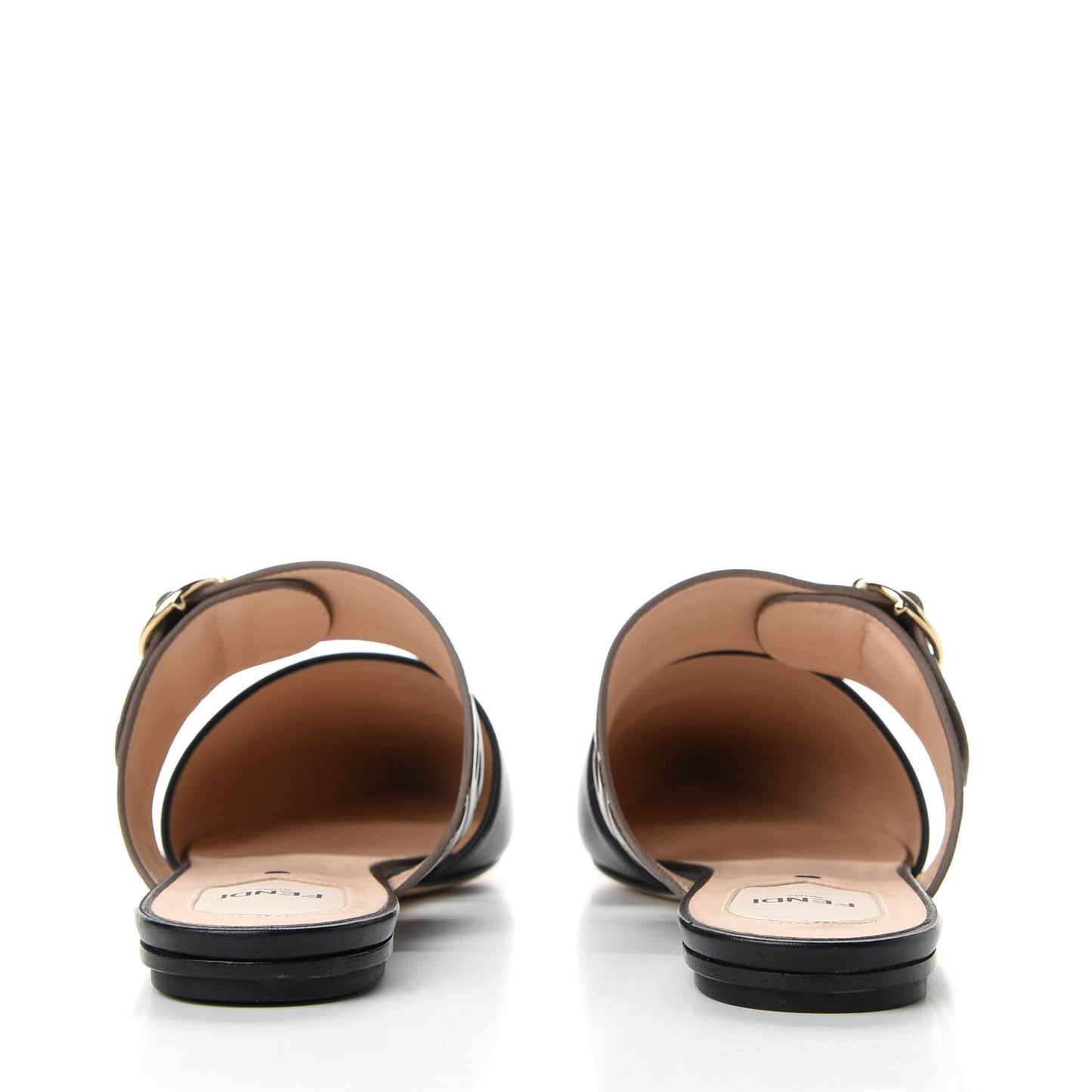 Vitello FF Embossed Pearland Buckle Flat Mules 39 Maya Black