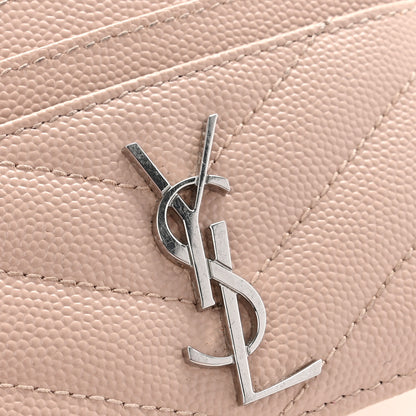 Saint Laurent Grain De Poudre Matelasse Chevron Monogram Credit Card Case Pale Pink 8 of 9