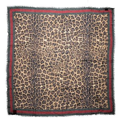 Gucci Modal Silk Leopard Print Web Square Scarf 1 of 5