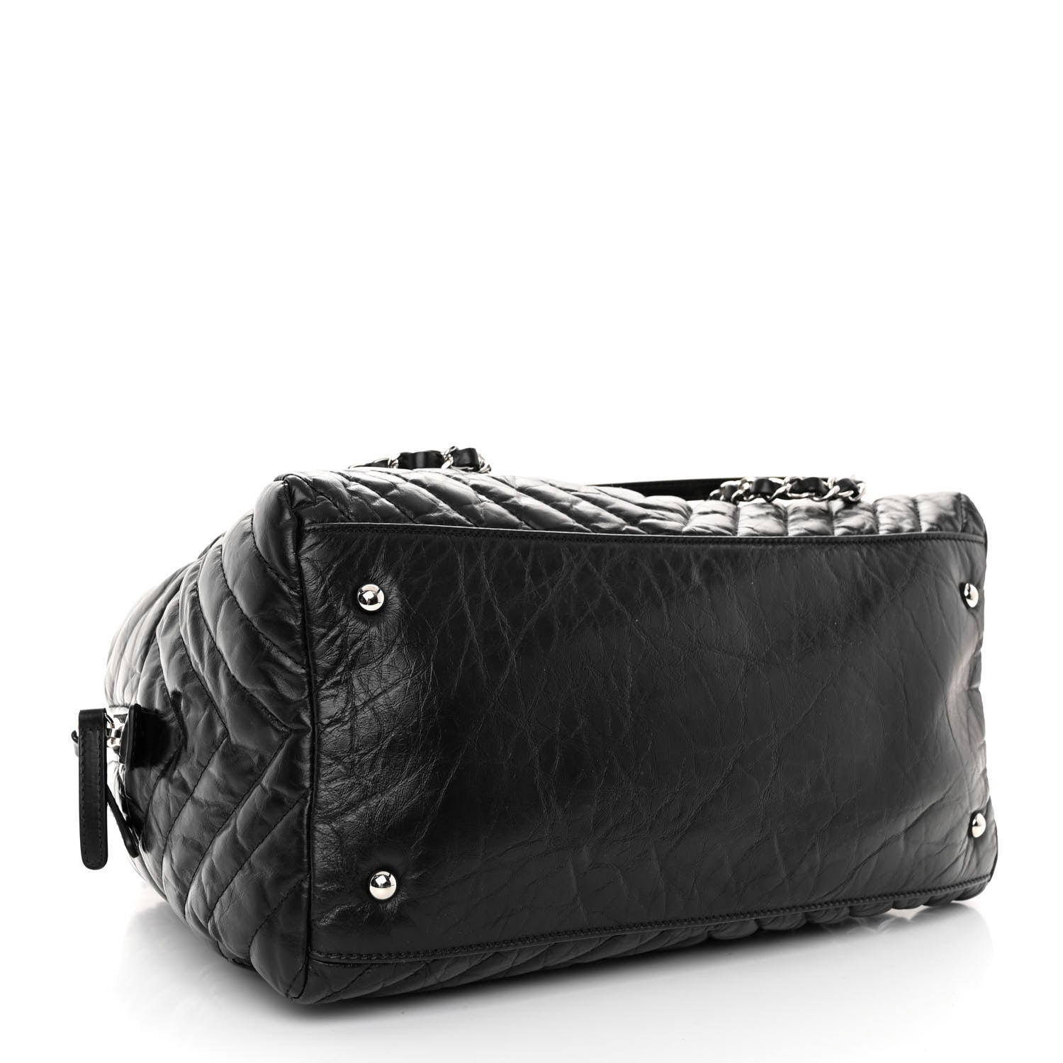 Chanel Aged Calfskin Chevron Medium Soft Bowling Bag Black 4 of 9