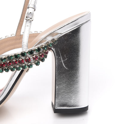 Gucci Nappa Silk Crystal Bertie High Heel Sandals 40 Argento 8 of 9