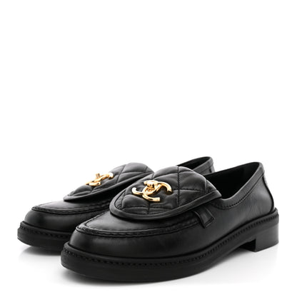 Chanel Lambskin Quilted CC Turnlock Loafers 35.5 Black 4 of 12