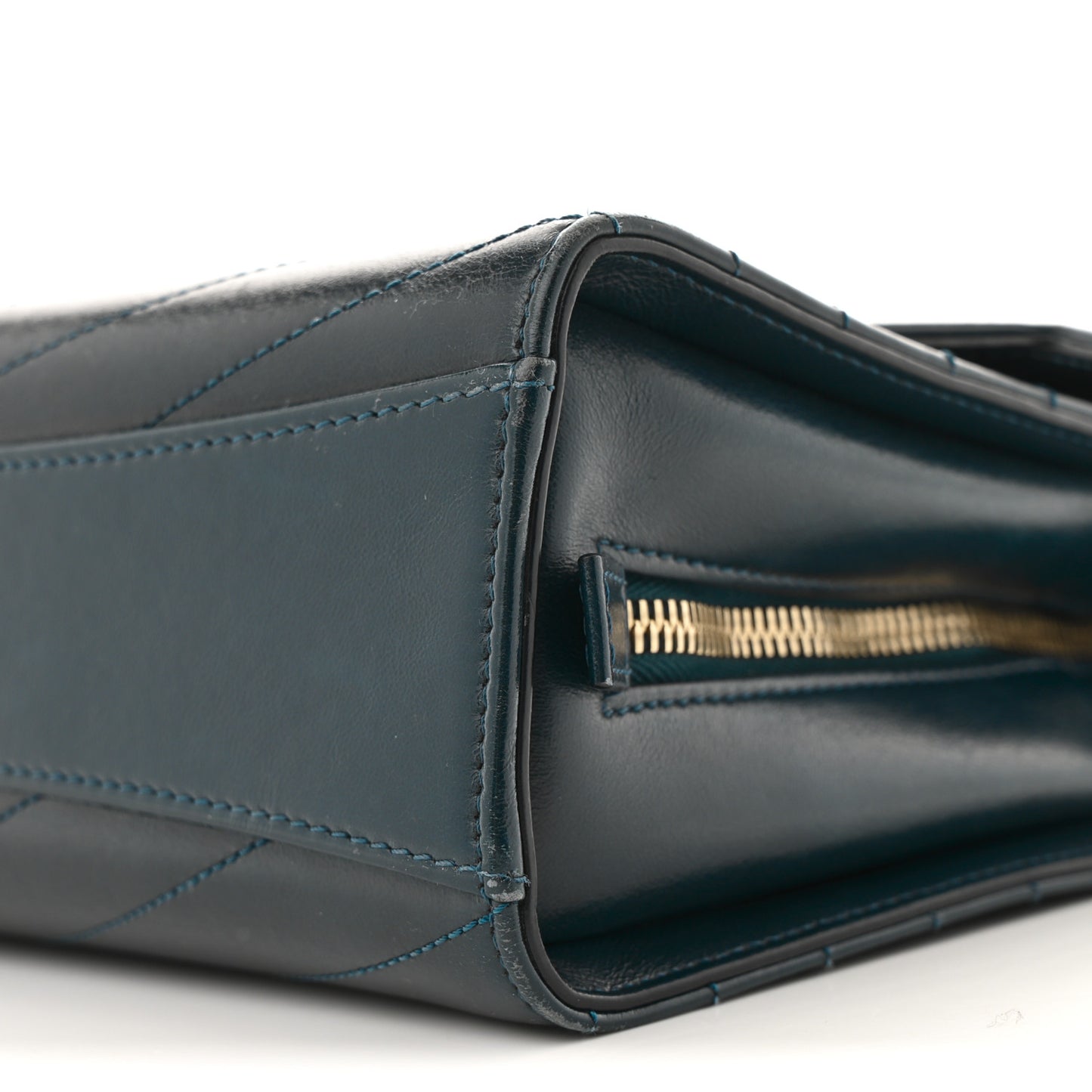Calfskin Chevron Quilted Medal Flap Blue