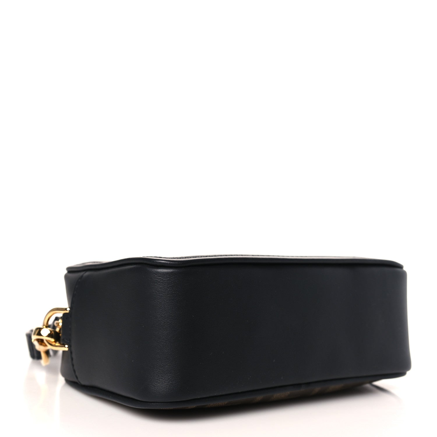 Fendi Glazed Fabric Vitello Century FF 1974 Stamp Patch Mini Camera Case Mogano Panna Black 2 of 9