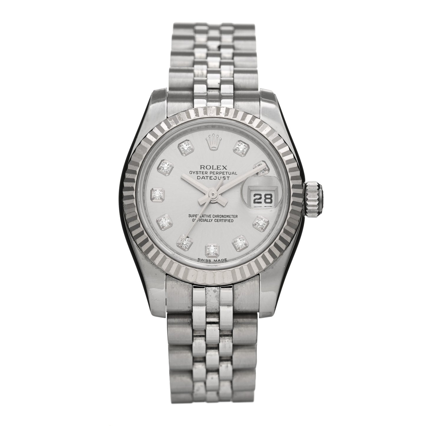 Stainless Steel 18K White Gold Diamond 26mm Oyster Perpetual Datejust Watch Silver 179174