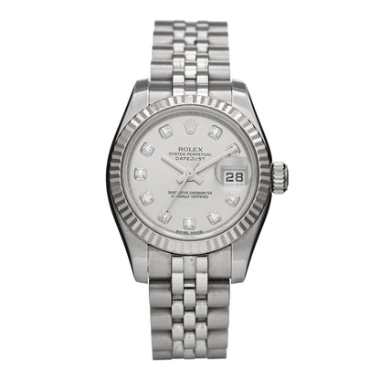 Rolex Stainless Steel 18K White Gold Diamond 26mm Oyster Perpetual Datejust Watch Silver 179174 1 of 5