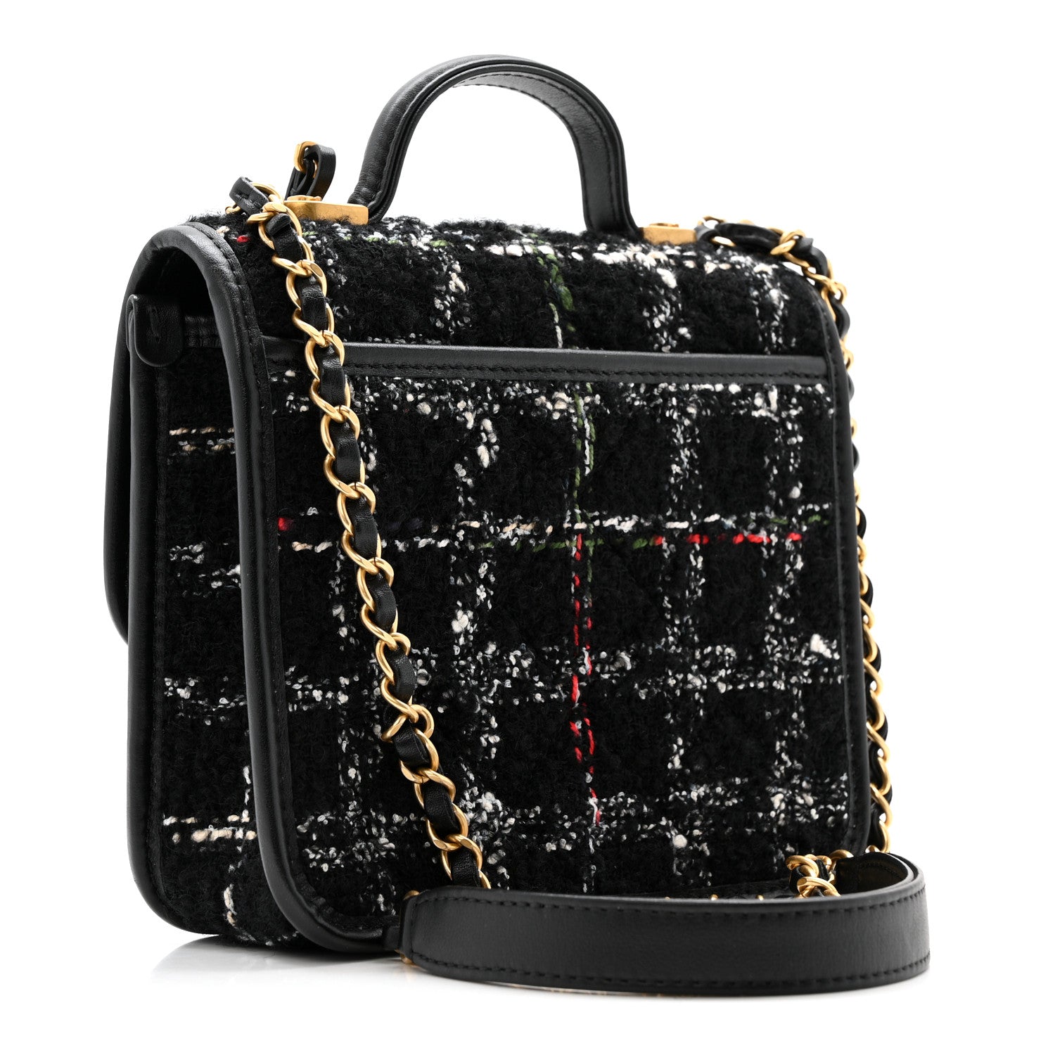 Chanel Tweed Calfskin School Memory Mini Top Handle Flap Black White Red Green Beige 3 of 10
