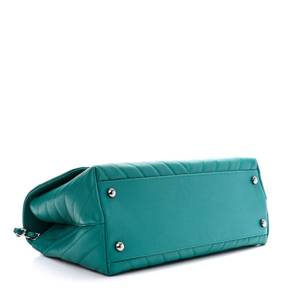 Chanel Caviar Chevron Quilted Small Coco Handle Flap Turquoise 4 of 11
