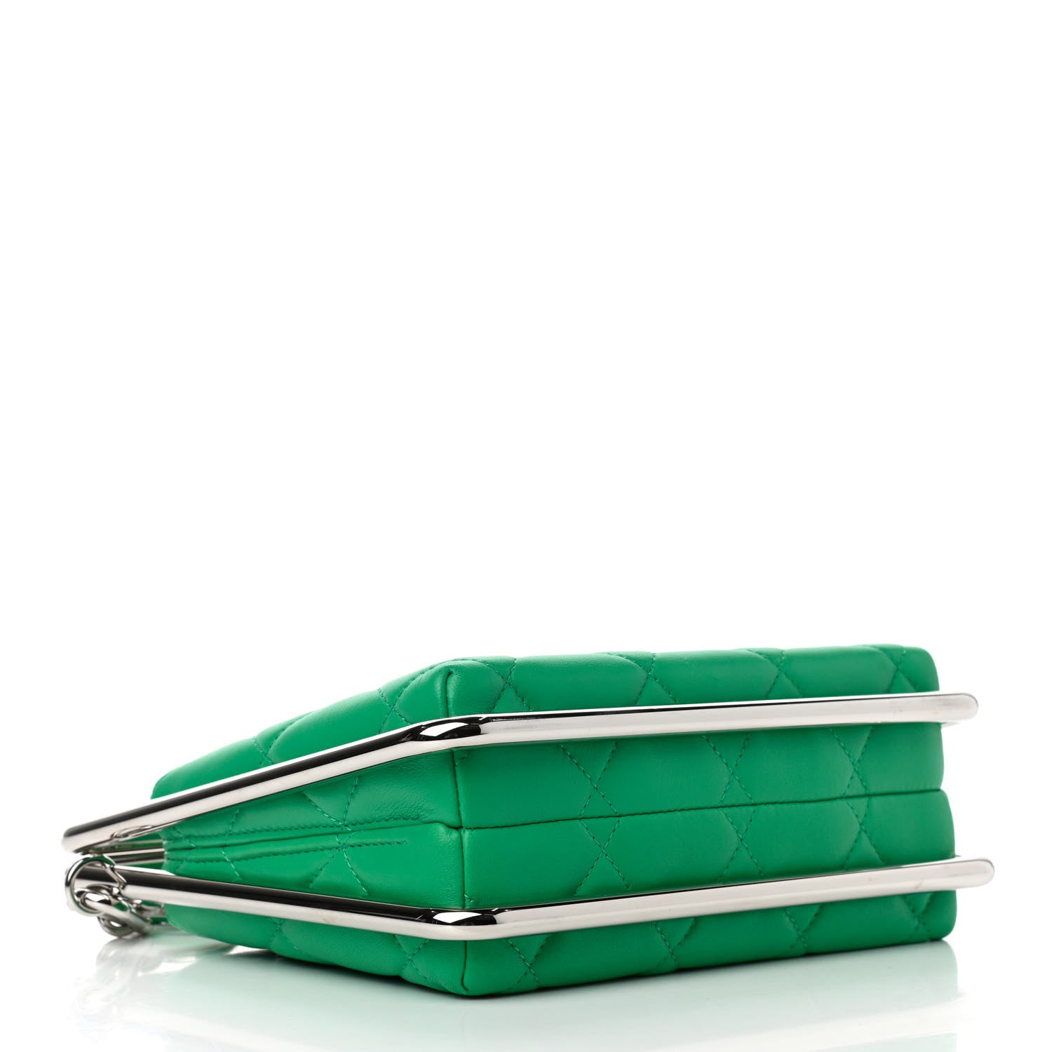 Chanel Quilted Lambskin Metal Bar Clutch Bag Green 3 of 8