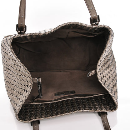 Bottega Veneta Metallic Grosgrain Intrecciato Medium A Shape Seamless Tote Pewter 5 of 6