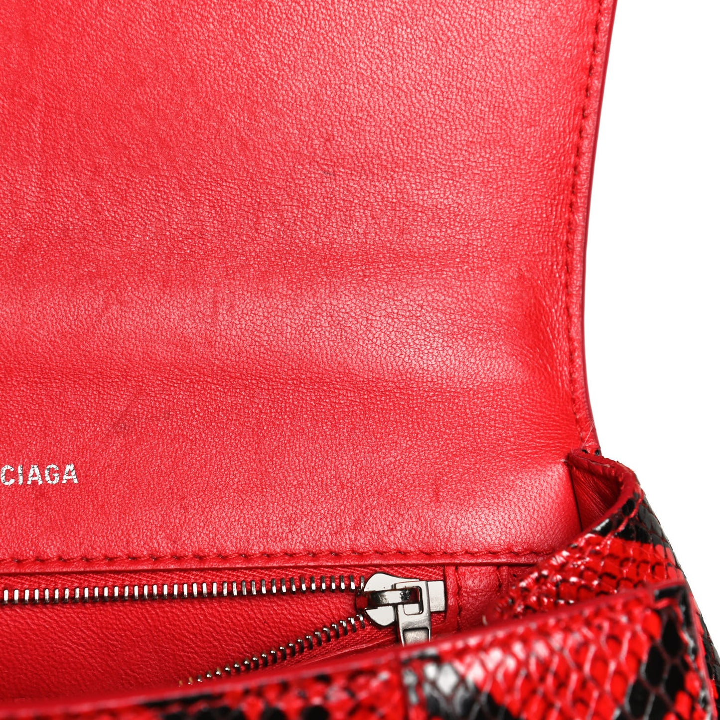 Shiny Calfskin Python Effect Small Hourglass Top Handle Bag Red