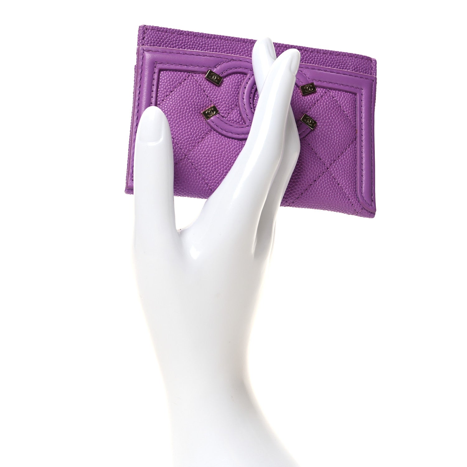 Chanel Caviar Quilted Filigree Card Holder Purple 2 of 10
