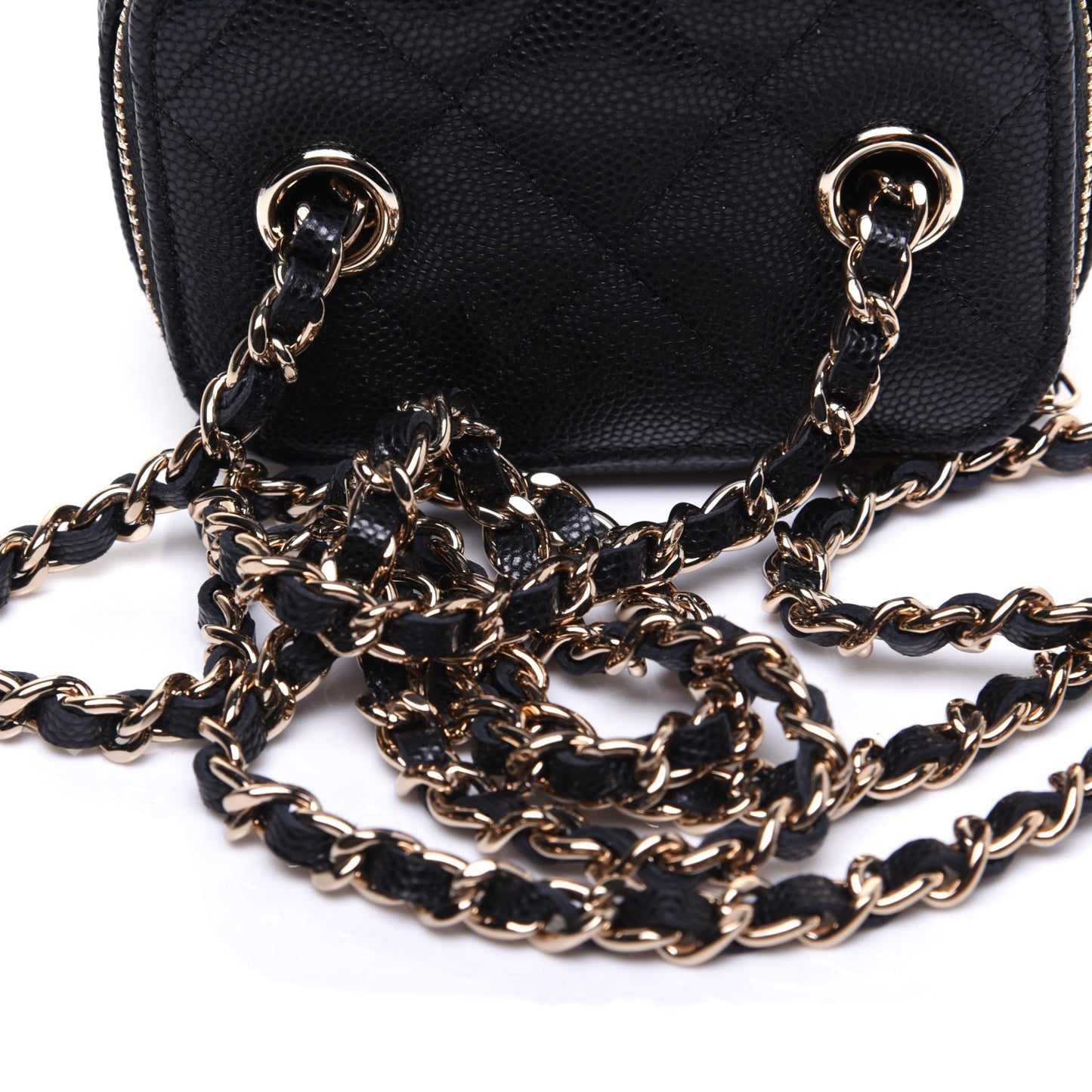 Caviar Quilted Mini Vanity Case With Chain Black