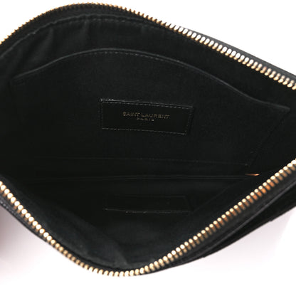Saint Laurent Grain De Poudre Chevron Monogram Large Bill Pouch Black 4 of 12