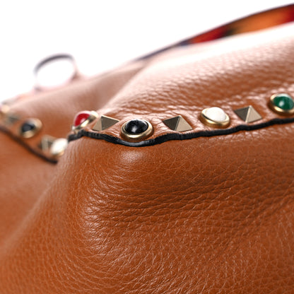 Valentino Garavani Stampa Alce Calfskin Medium Guitar Strap Rockstud Rolling Reversible Tote Light Cuir Rubin 8 of 29
