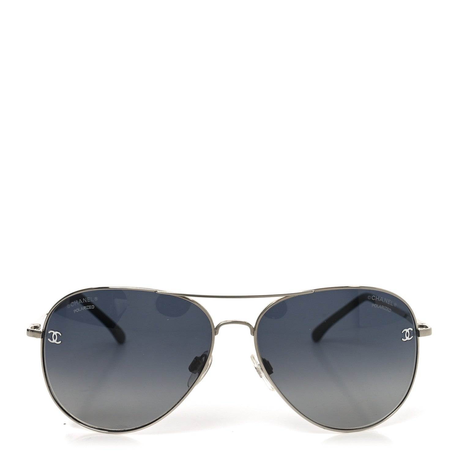 Chanel Metal Polarized CC Aviator Sunglasses 4189-T-Q Silver