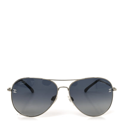 Chanel Metal Polarized CC Aviator Sunglasses 4189-T-Q Silver 2 of 7