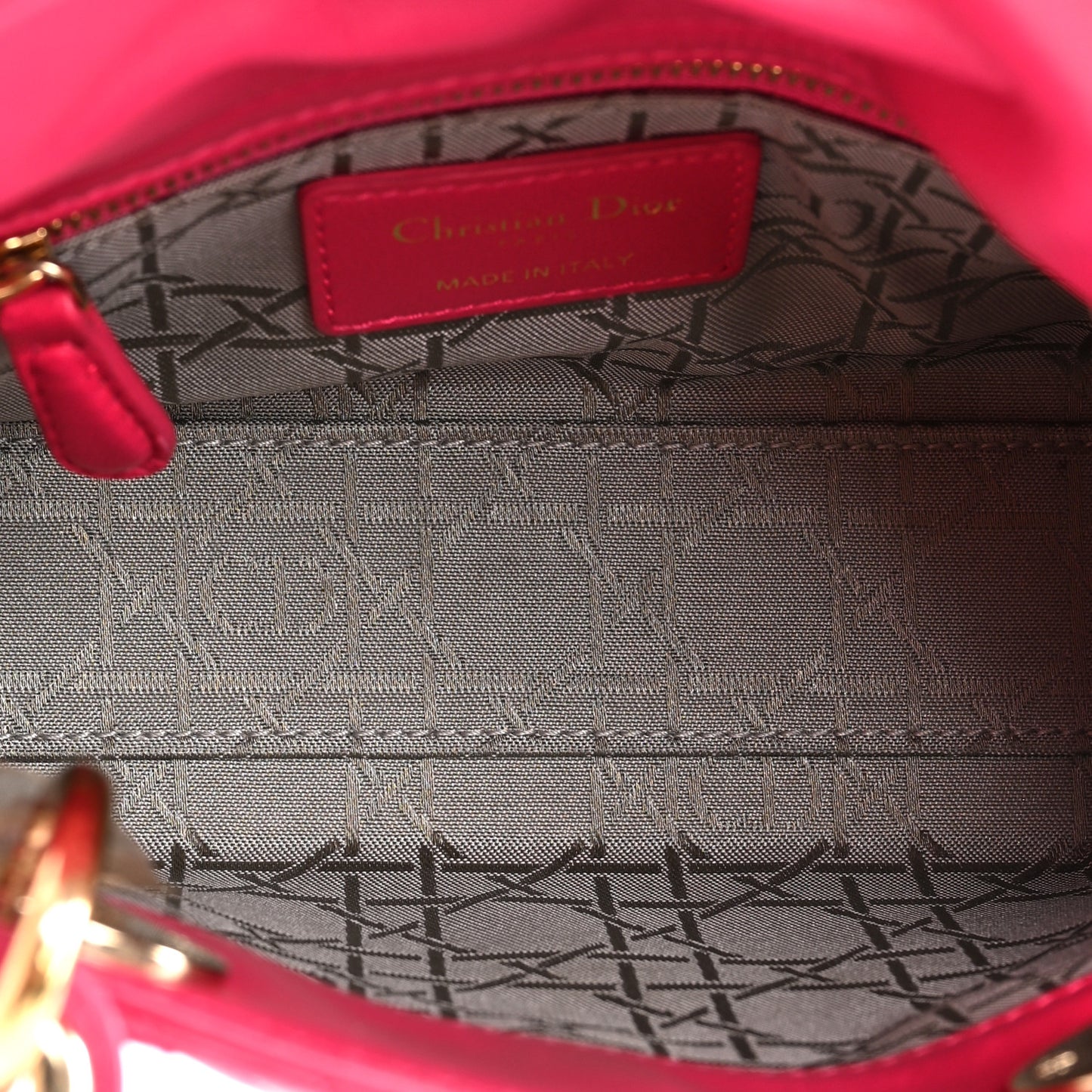 CHRISTIAN DIOR Lambskin Cannage Mini Lady Dior Fuchsia