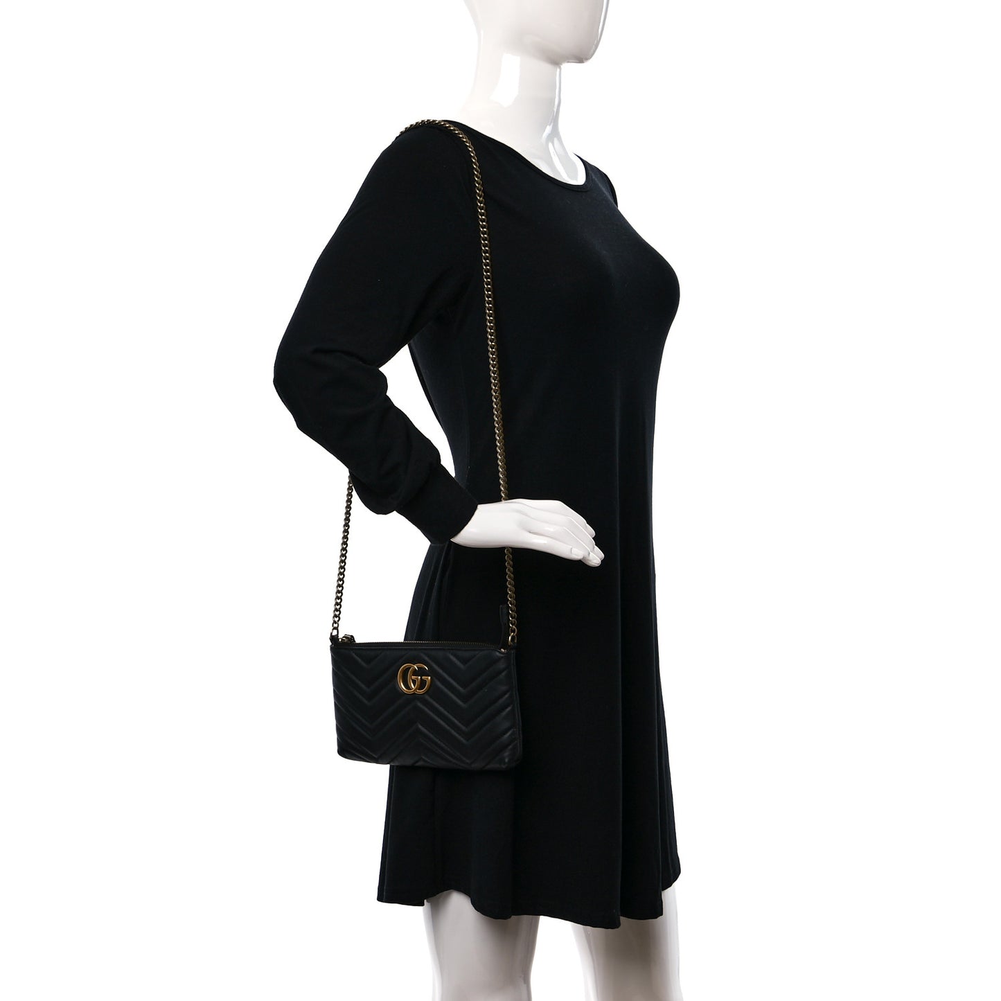 Calfskin Matelasse Mini GG Marmont Chain Bag Black