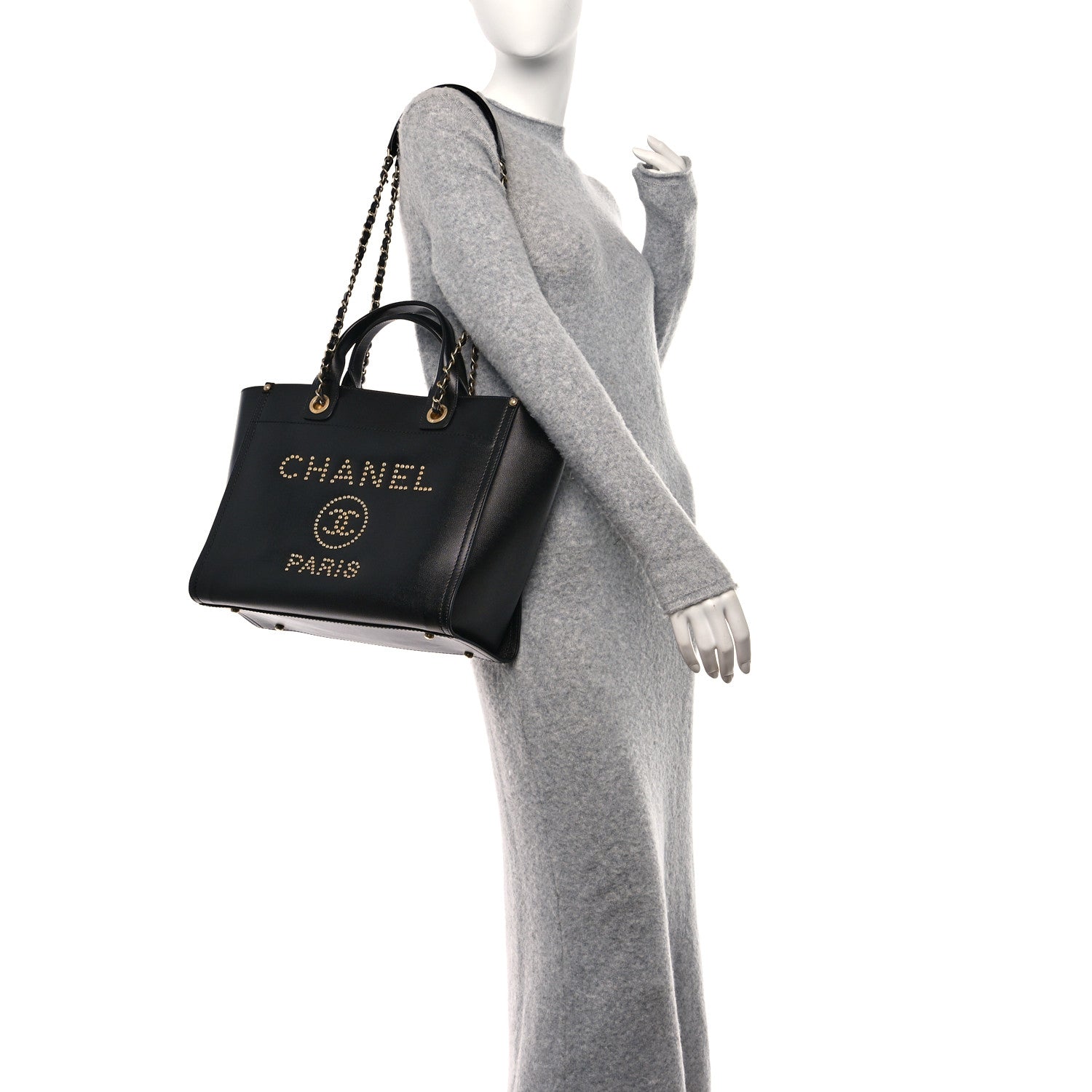 Chanel Caviar Small Studded Deauville Tote Black 2 of 12