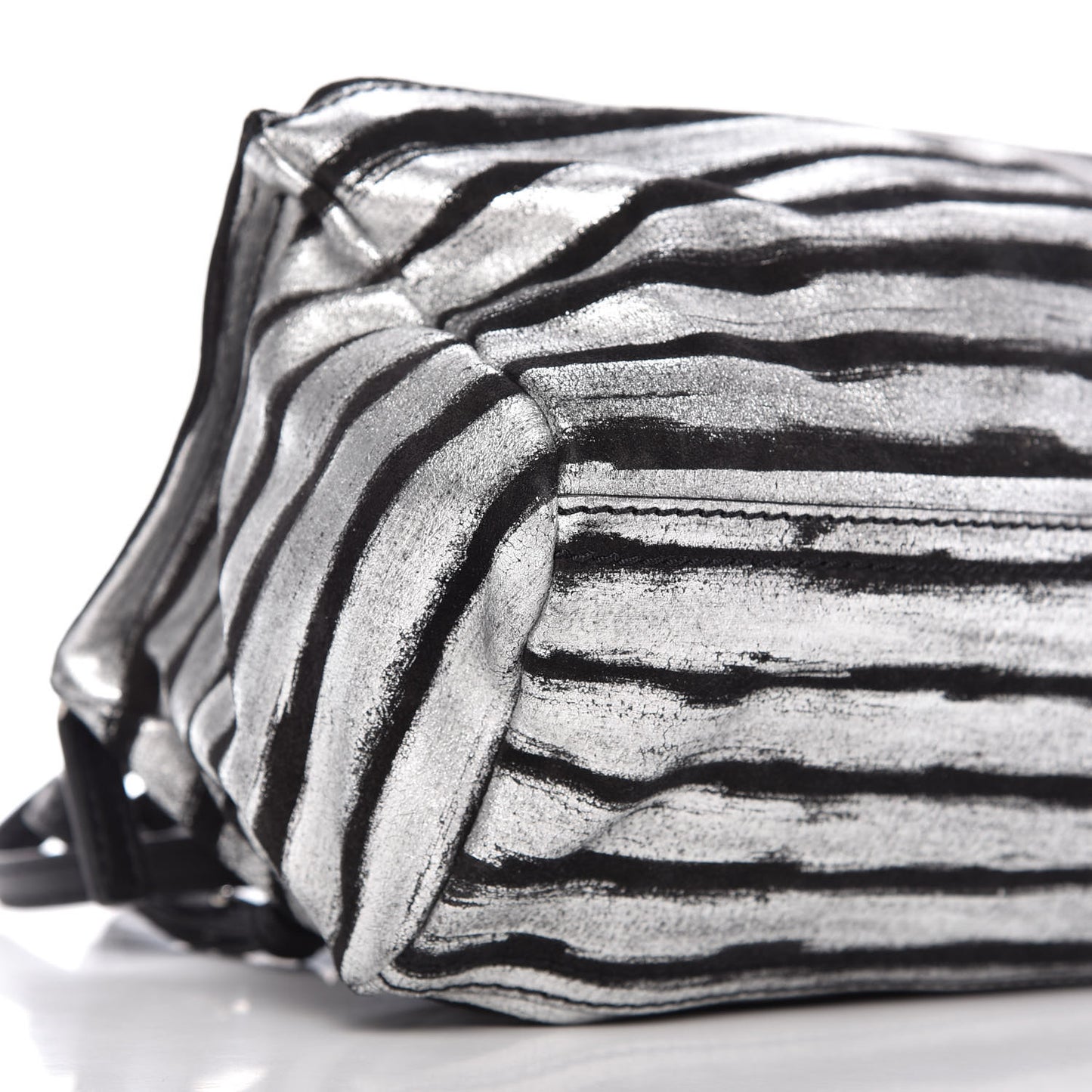 Metallic Calfskin Striped Mini Pandora Black Silver