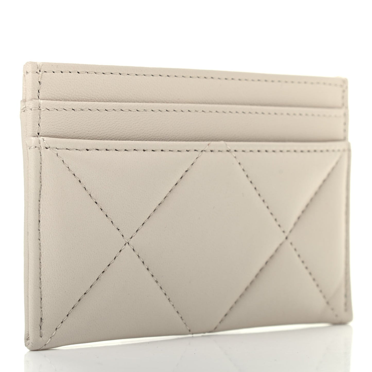 Lambskin Quilted Chanel 19 Card Holder Light Beige