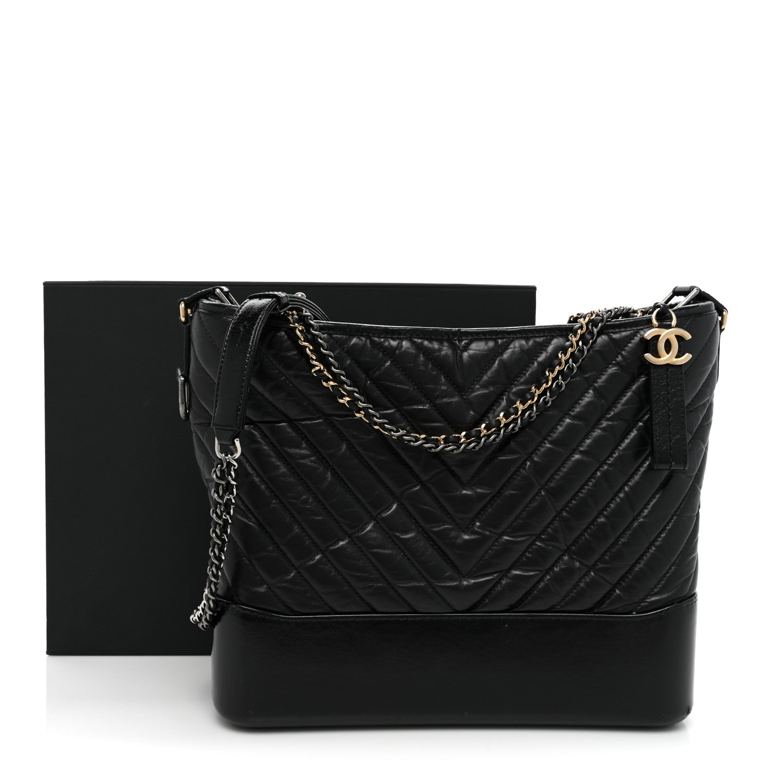 Chanel Aged Calfskin Chevron Quilted Large Gabrielle Hobo Black 18 of 18