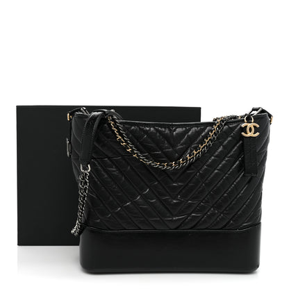 Chanel Aged Calfskin Chevron Quilted Large Gabrielle Hobo Black 18 of 18