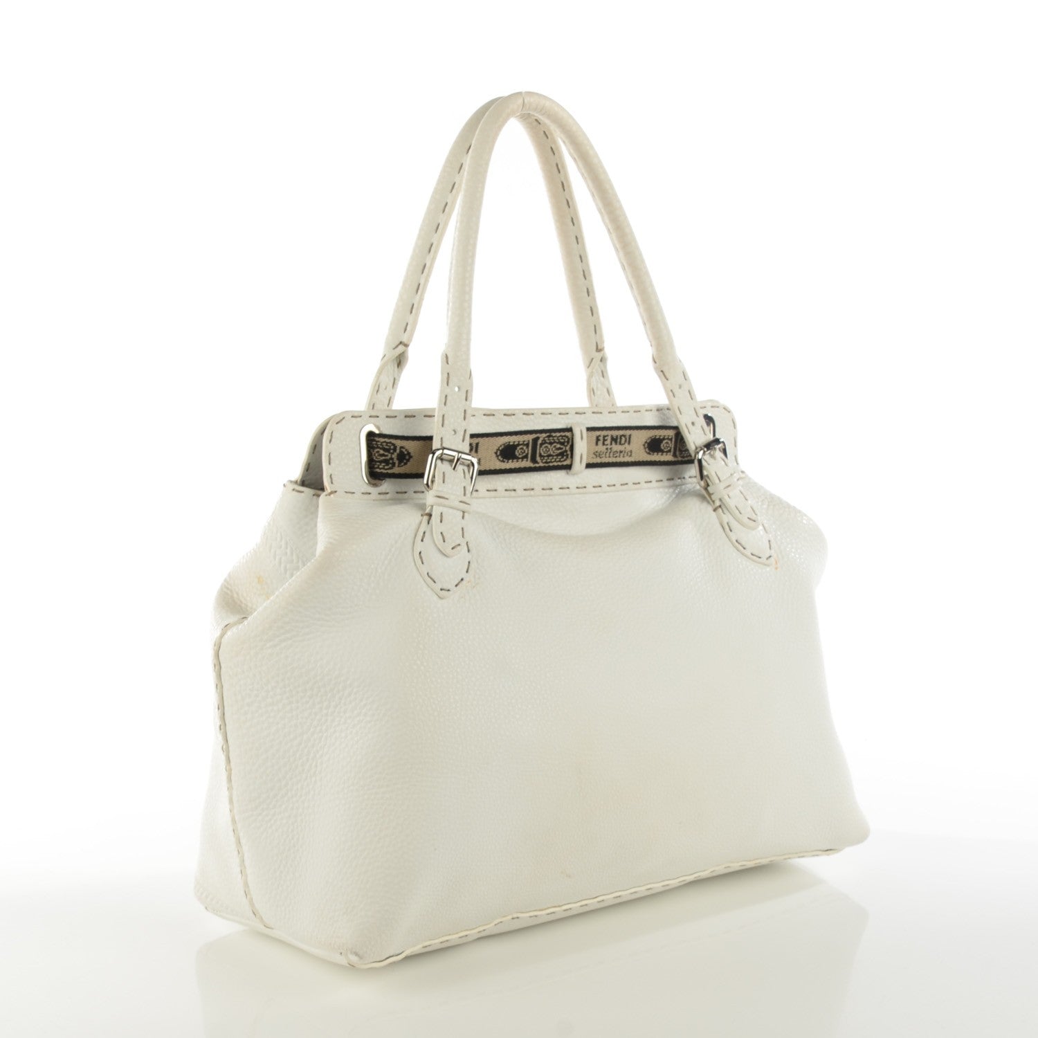 Fendi Calfskin Romano Selleria Large Villa Borghese Tote Bianco 3 of 12