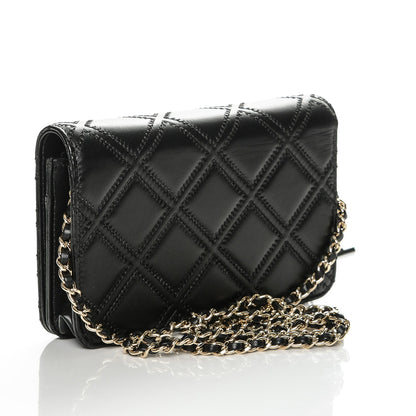 Chanel Lambskin Quilted Double Stitch Tassel Wallet On Chain WOC Black 3 of 8