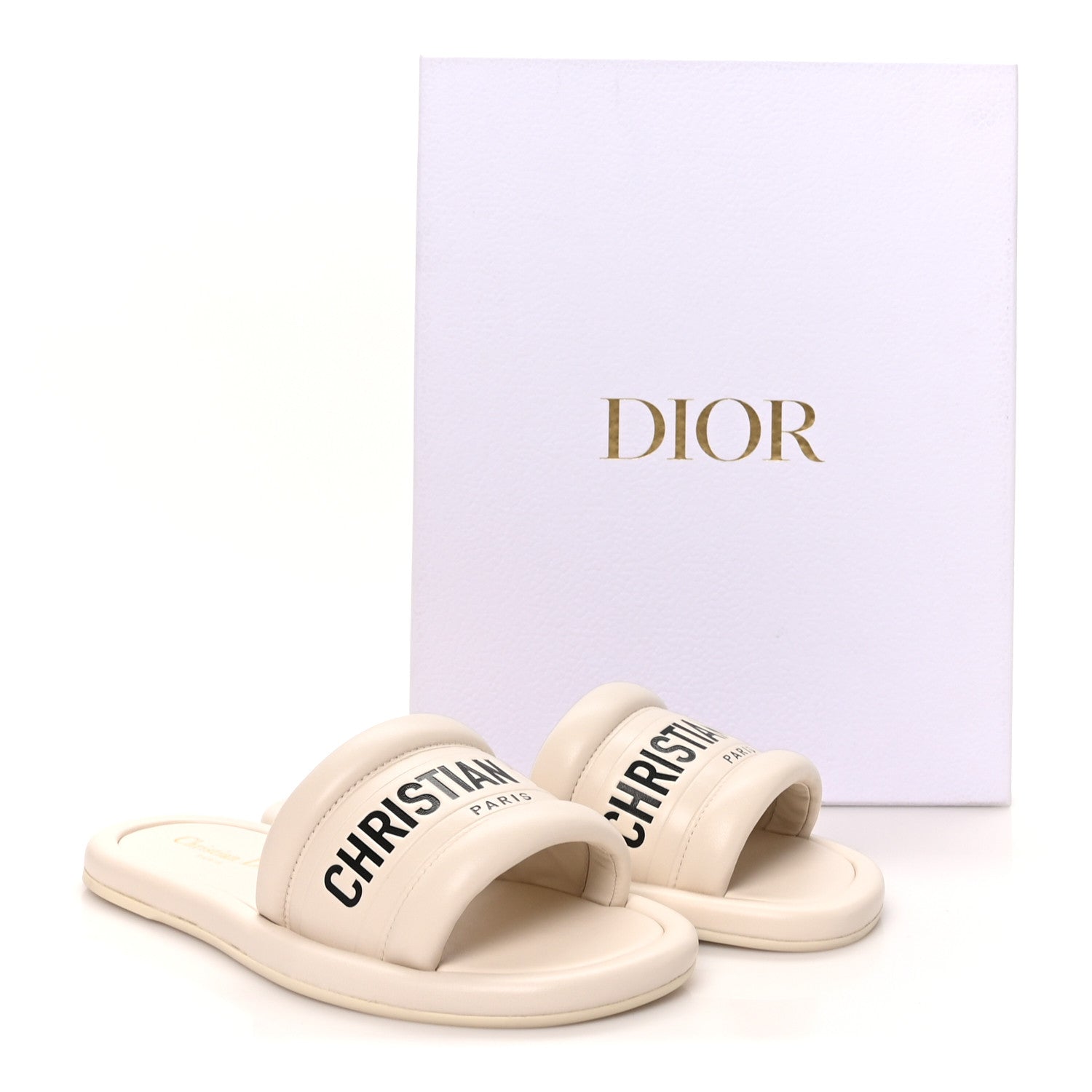 Christian Dior Lambskin Embossed Every-D Flat Slide Sandals 36 Off White 10 of 10