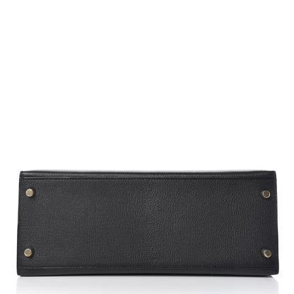 Hermes Chevre Mysore Horseshoe Kelly Sellier 28 Black Deep Red 6 of 36