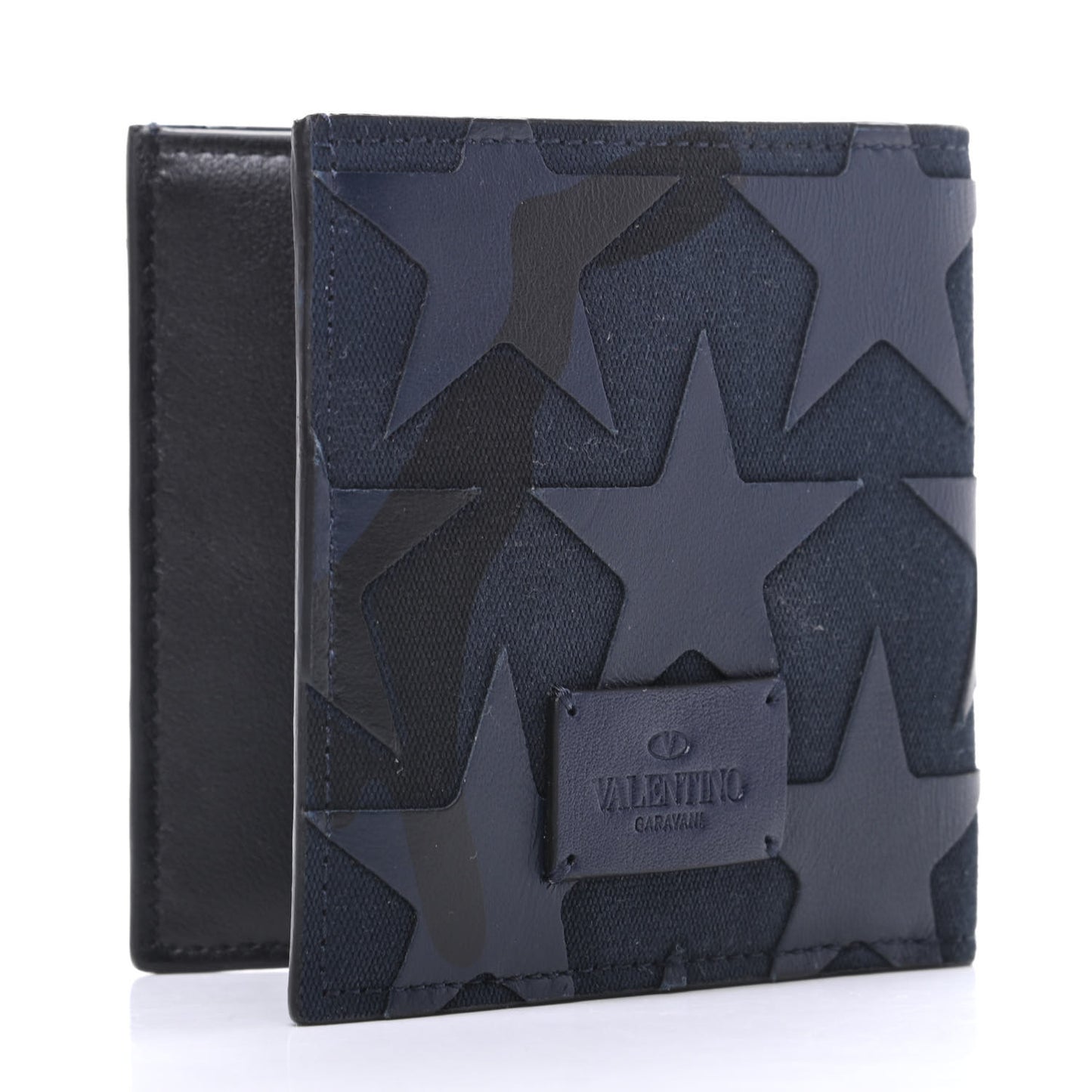 Nappa Canvas Camouflage Stars Bi-Fold Wallet Navy Black