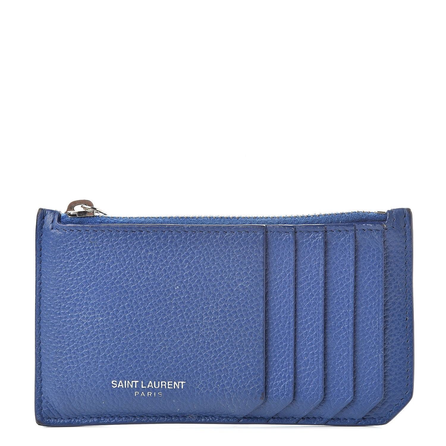 Saint Laurent Grained Calfskin 5 Fragments Zip Pouch Card Holder Blue 1 of 9