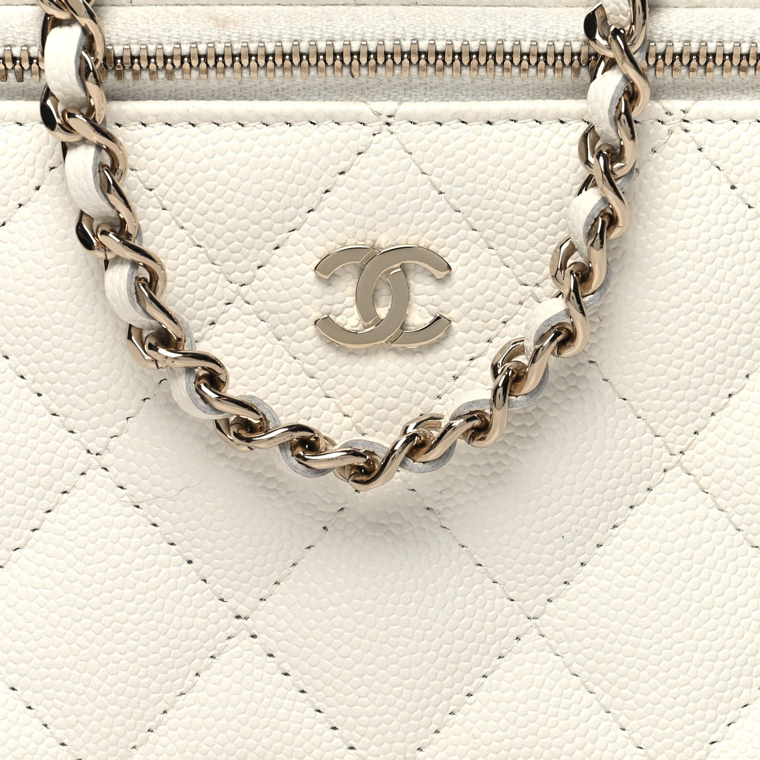 Chanel Caviar Quilted Small Vanity Case With Chain White 9 of 12