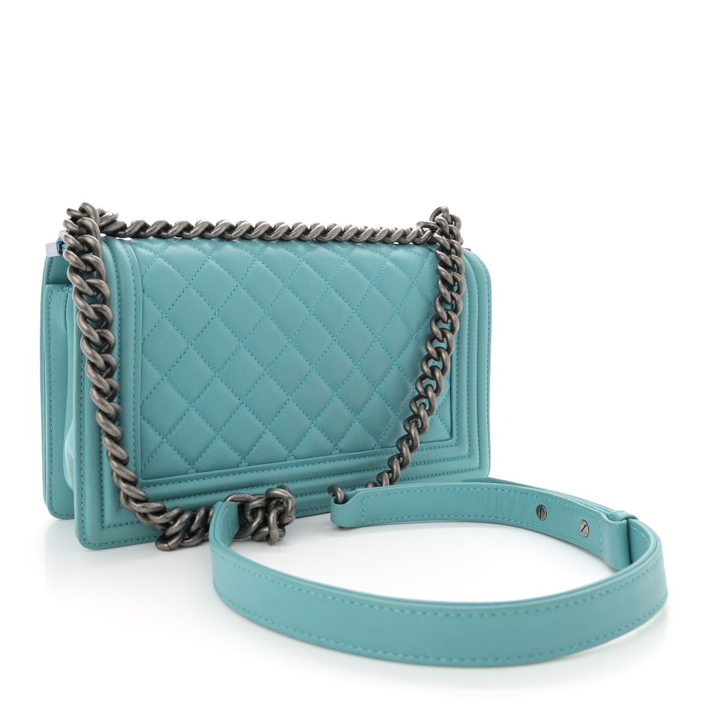 Calfskin Quilted Medium Boy Flap Turquoise