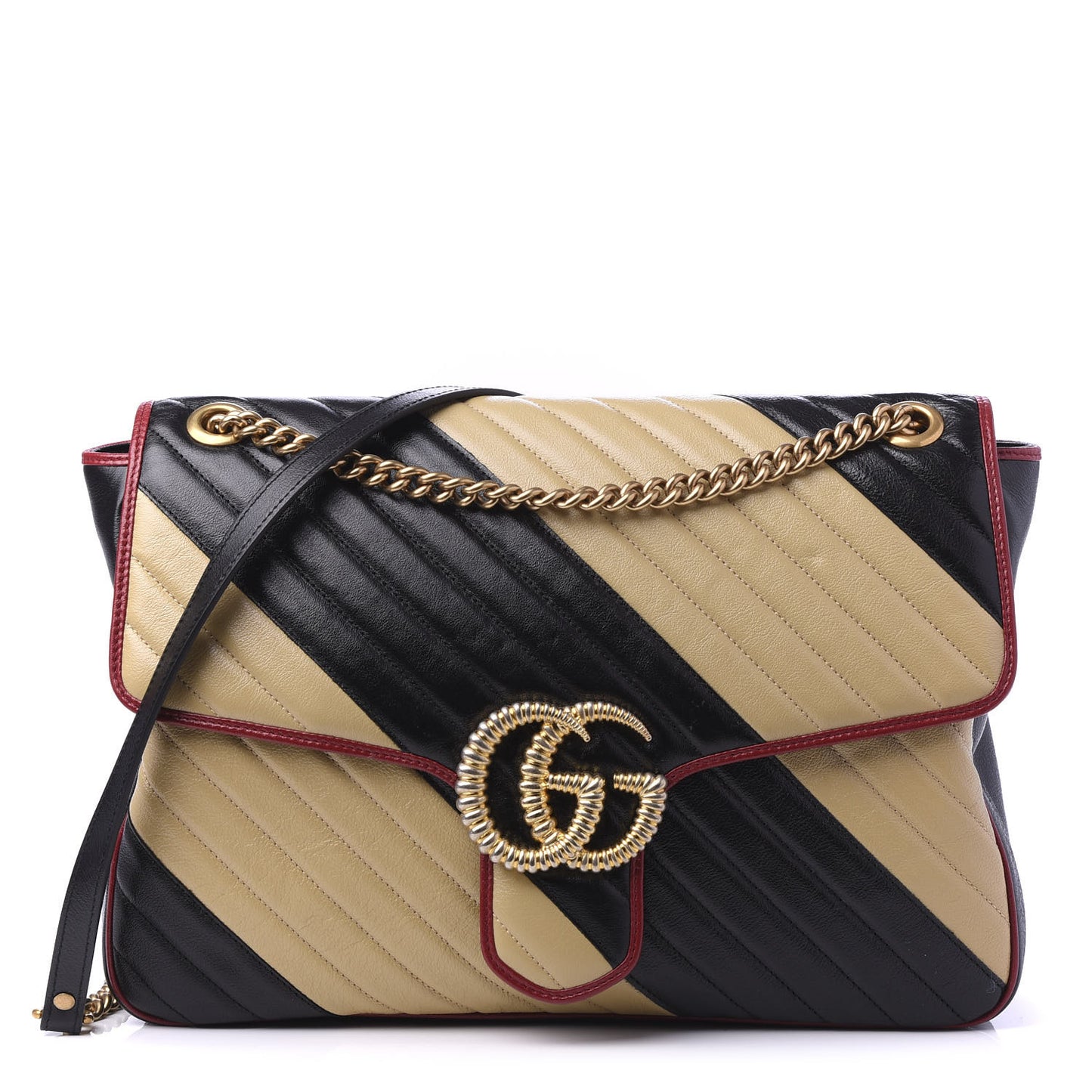 Azalea Calfskin Matelasse Diagonal Patchwork Large Torchon GG Marmont Shoulder Bag Black Beige Romantic Cerise