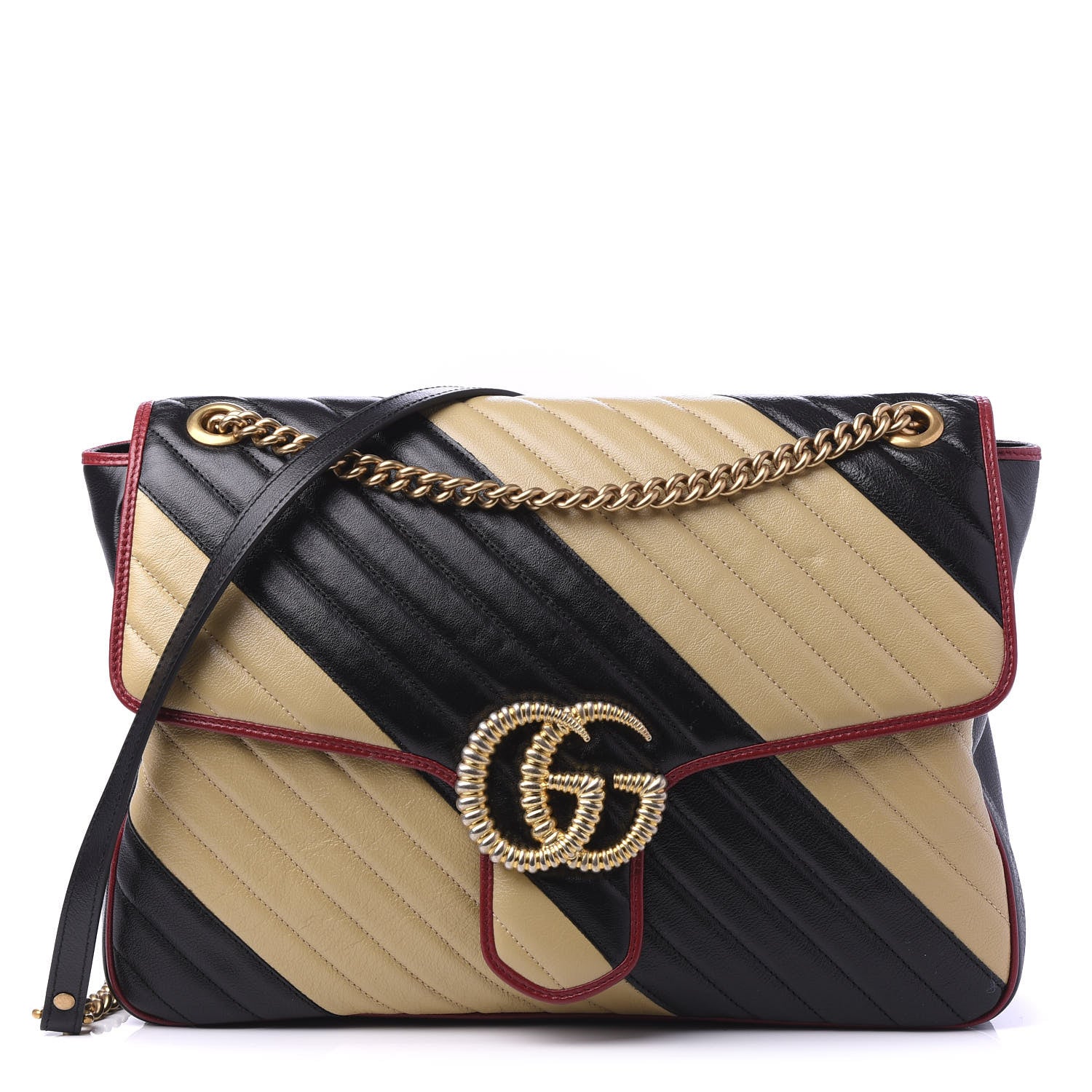Gucci Azalea Calfskin Matelasse Diagonal Patchwork Large Torchon GG Marmont Shoulder Bag Black Beige Romantic Cerise 1 of 10