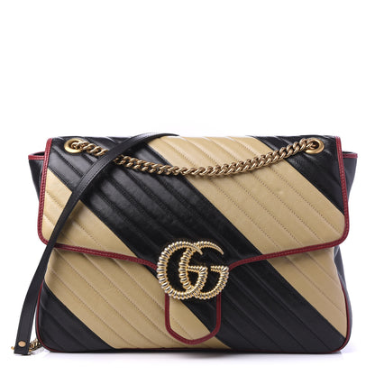 Gucci Azalea Calfskin Matelasse Diagonal Patchwork Large Torchon GG Marmont Shoulder Bag Black Beige Romantic Cerise 1 of 10
